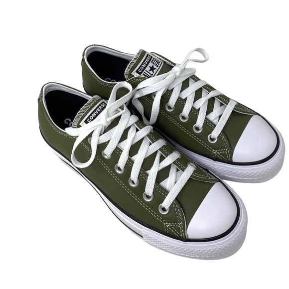 Converse Ctas Lift Platform Low Shoe Women Sneakers Khaki Leather Casual A09962C - Picture 3 of 9